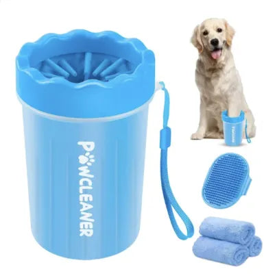 3-in-1 Portable Dog Paw Cleaner Kit – Silicone Bristle Washer, Grooming Brush & Microfiber Towels