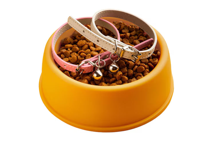 All-in-One Pet Starter Kit: 2-Pack Leather Bells Collars & Heavy-Duty Feeding Bowl