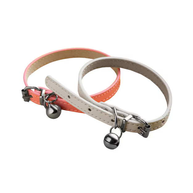 Sleek Vegan Leather Cat Collar Set – 2-Pack Pastel Pink & Pearl White with Safety Bells