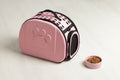 Deluxe Breathable Pet Carrier & Matching Ceramic Bowl Set – Soft Pink Paw Edition