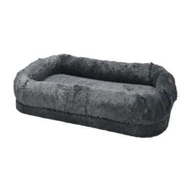 Orthopedic Shag Fur Pet Bolster Bed – Self-Warming Calming Bed for Large Cats & Small Dogs